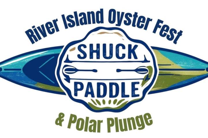 River Island Oyster Fest logo with kayak and paddle design.